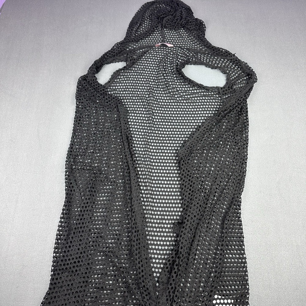 SJS Black Hooded Mesh Swim Cover Up Sleeveless Crochet Beach Cover-Up Plus 3X